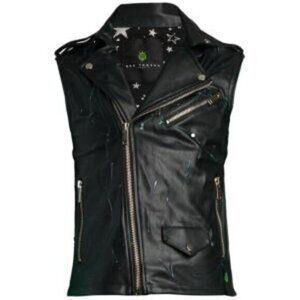 "NWT" RON TOMSON Paint-Splattered Faux Leather Moto‎ Vest- Size 3X Large